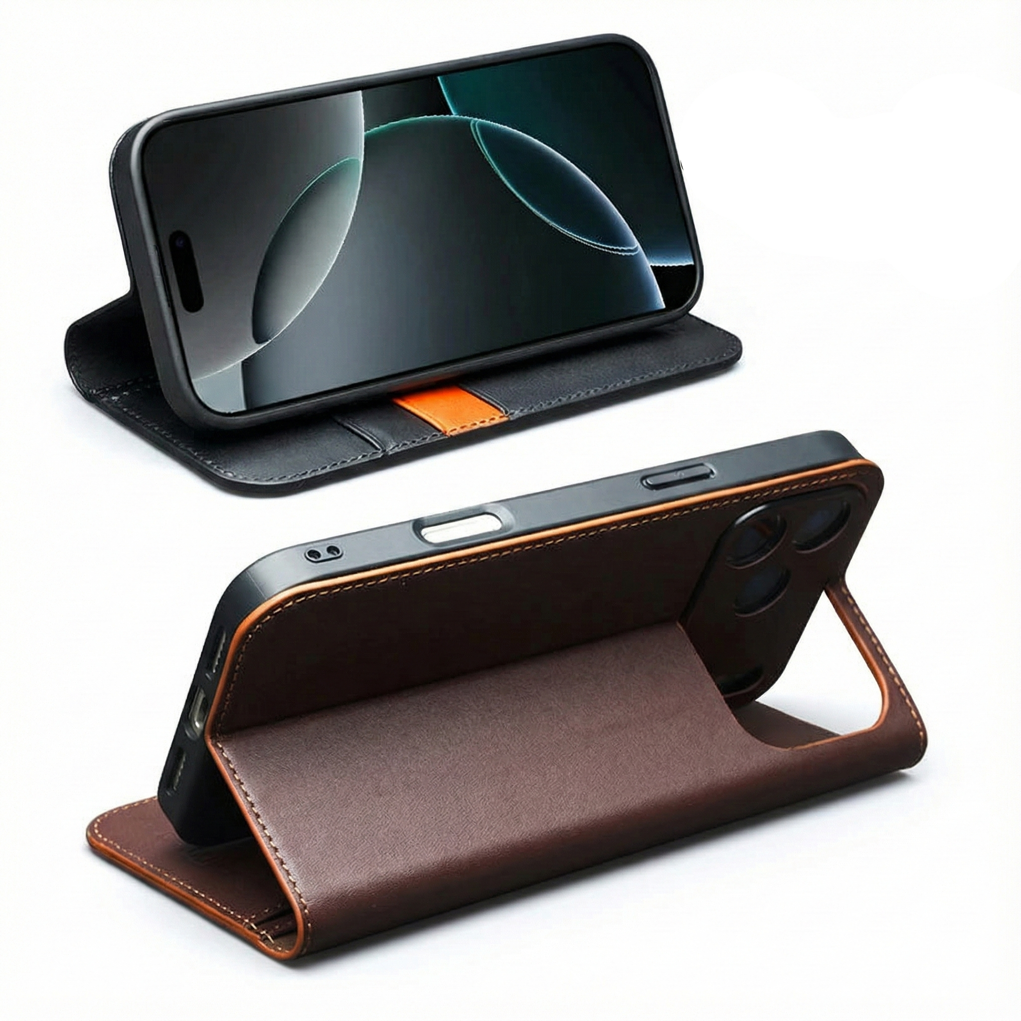 Genuine leather flip case for iPhone 17 Pro with card slot