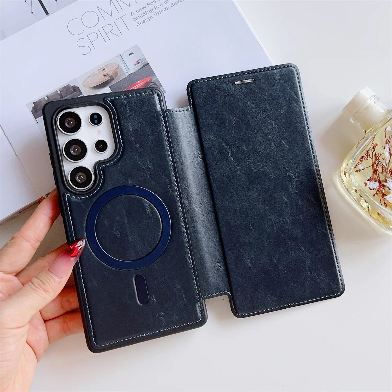 Luxus Lederhülle mit RFID & MagSafe für Galaxy S25