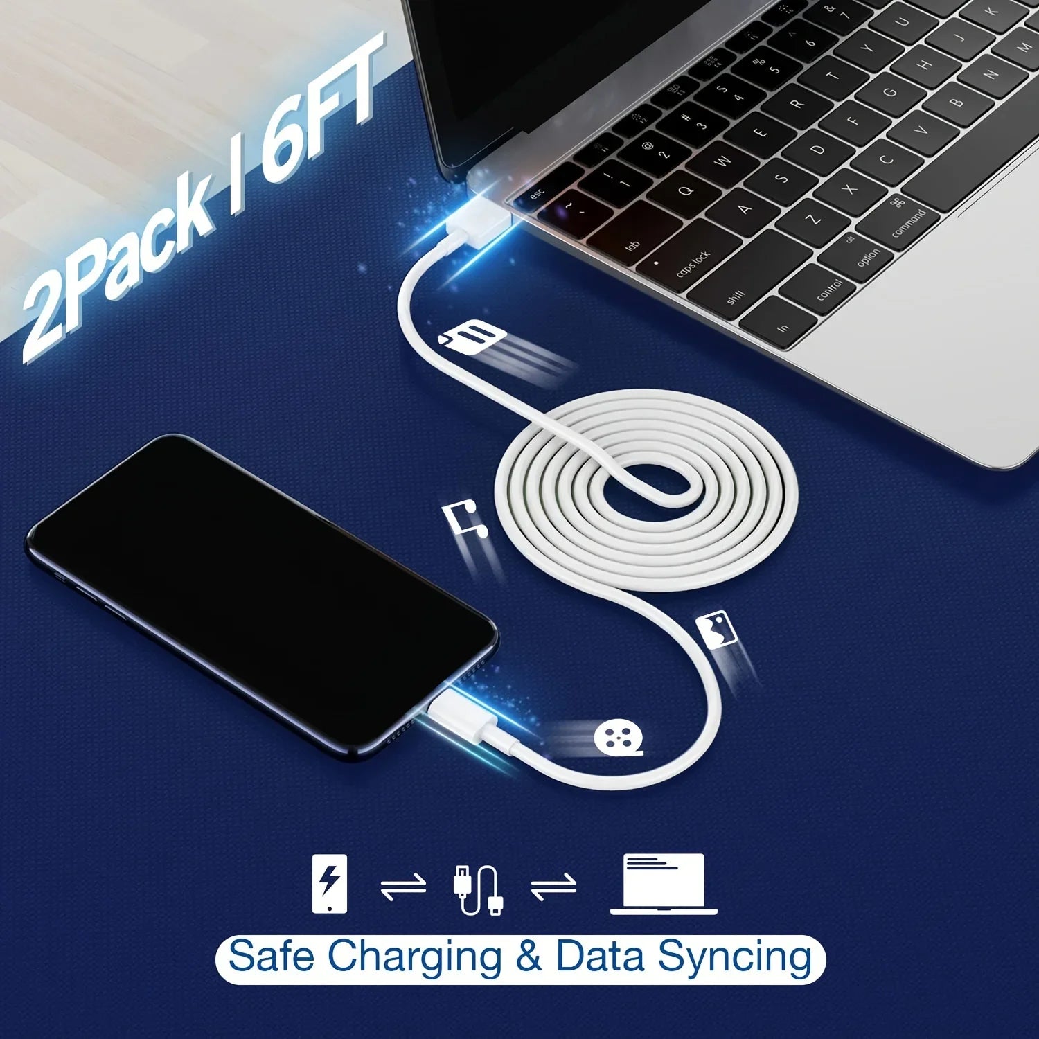 3er Set 6FT Datenkabel & USB Ladegerät