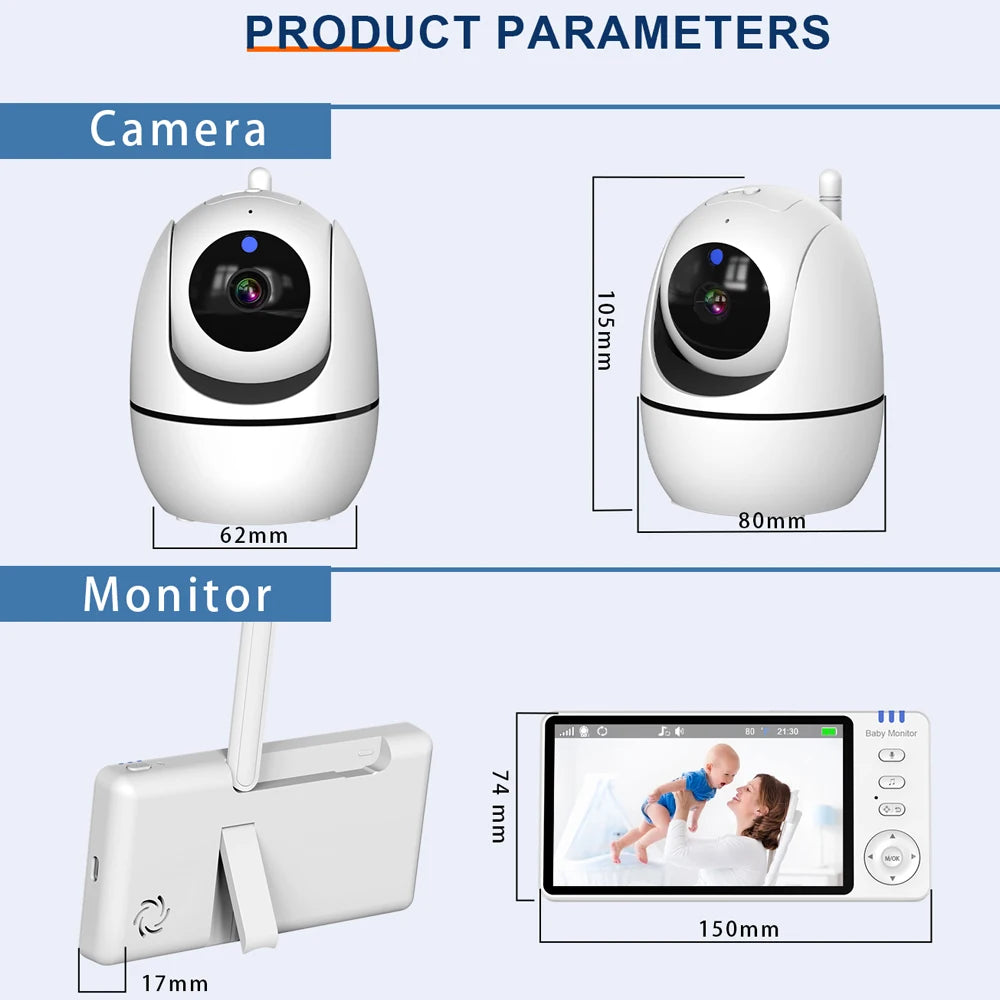 5-inch video baby monitor with PTZ camera and night vision