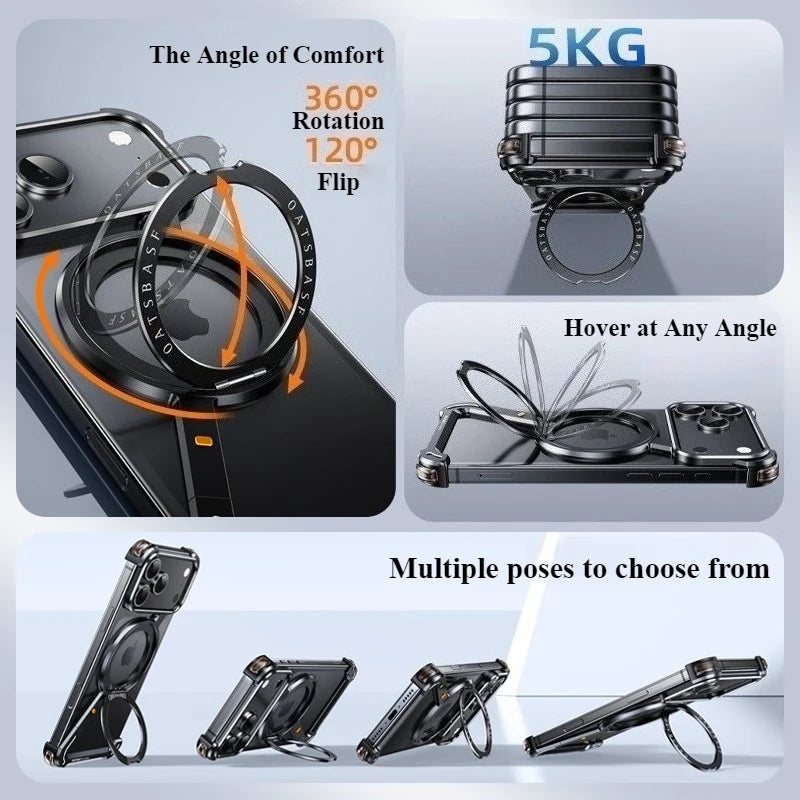 MagSafe metal case for iPhone 17 with rotating stand
