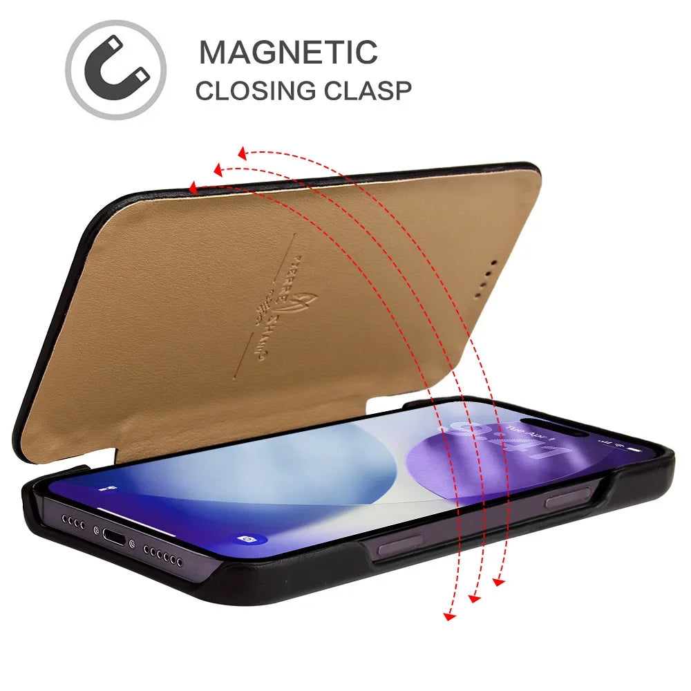 Premium Leder Flip Cover Hülle iPhone 17 Pro Max