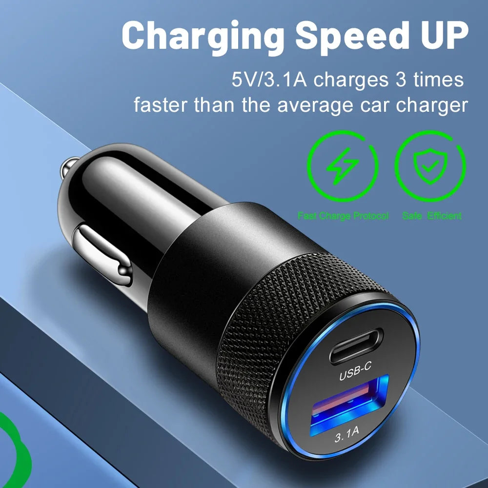 3,1A USB Auto Ladegerät mit Typ-C Adapter