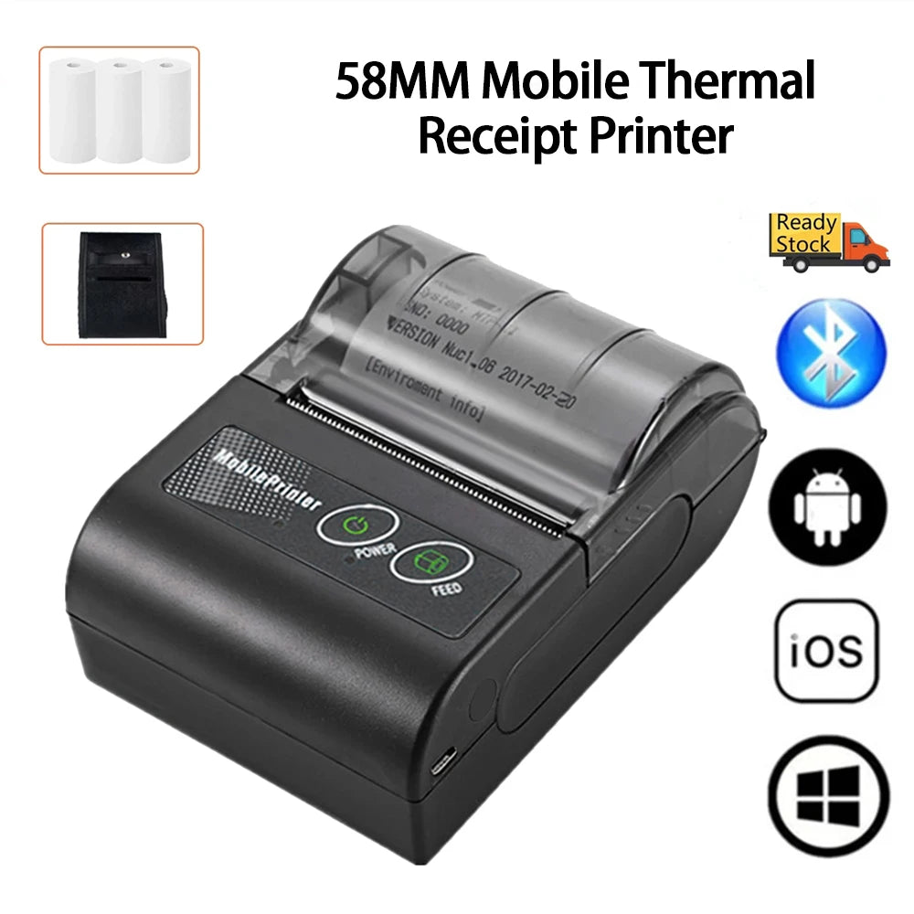 Mobiler Thermodrucker 58mm Bluetooth für Belege