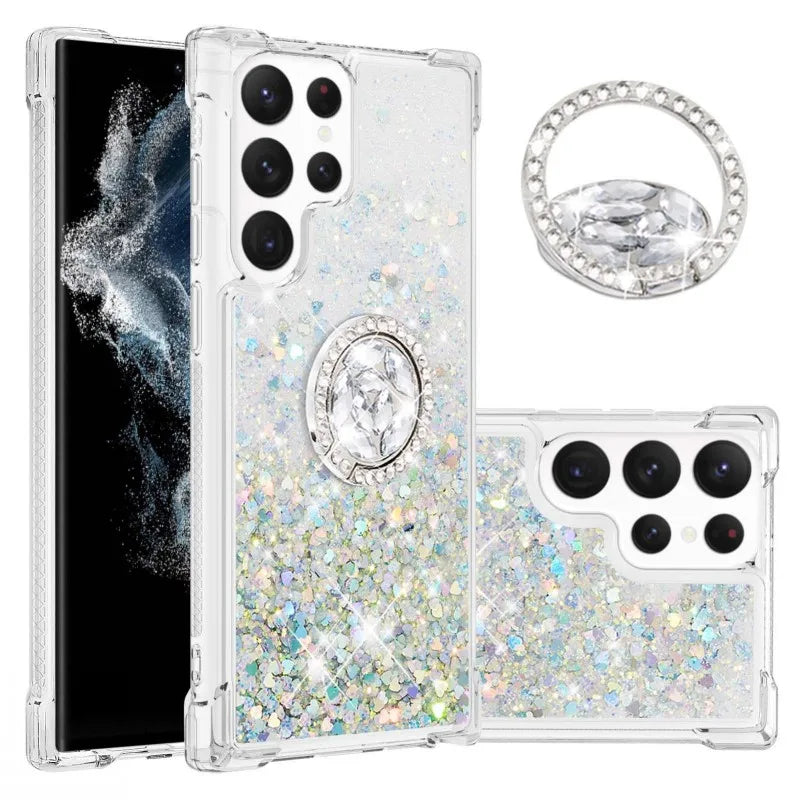 Treibsand Glitzer Hülle mit Ring für Galaxy S25 Ultra
