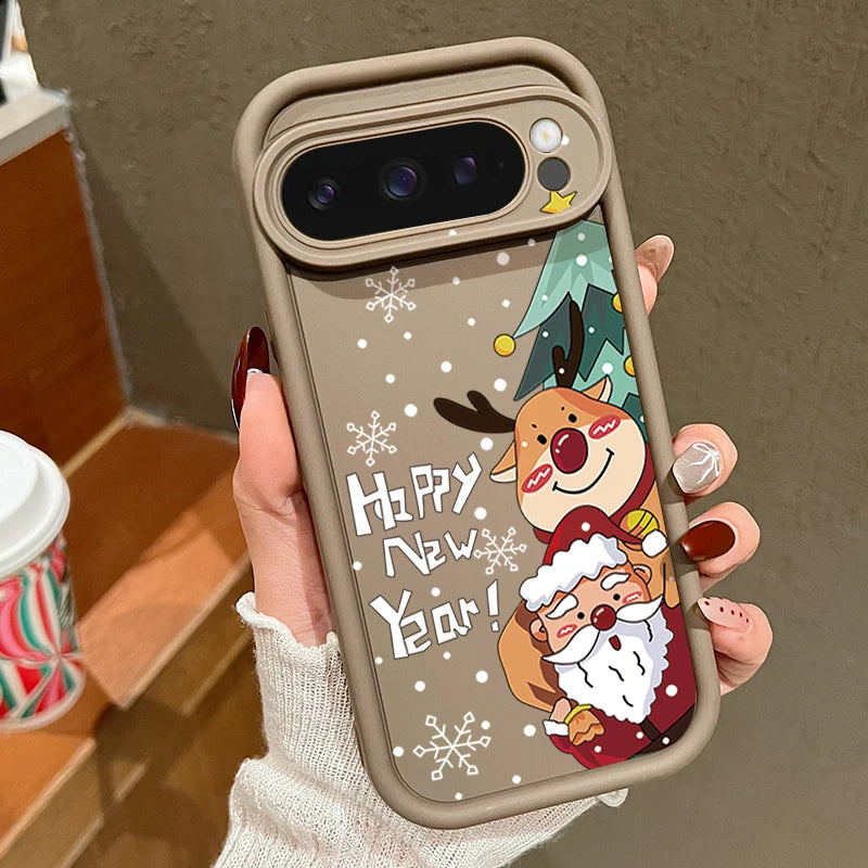 Weihnachts Silikonhülle für Google Pixel 7 und 8 stoßfest flexibel mit Schneemann und Elchdesign robuster Schutz für Winter und Alltag
