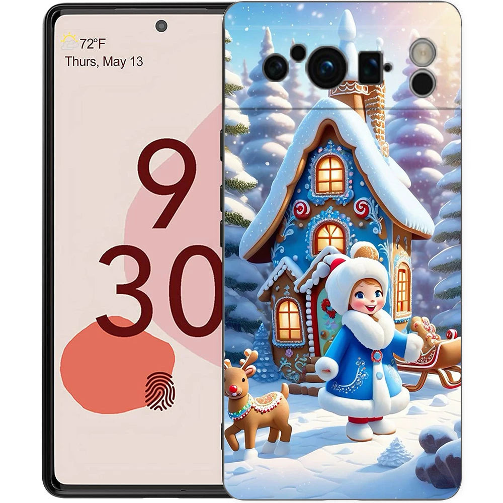 Pixel 9 8 Case Cartoon Silicone TPU Half Wrap Christmas Case