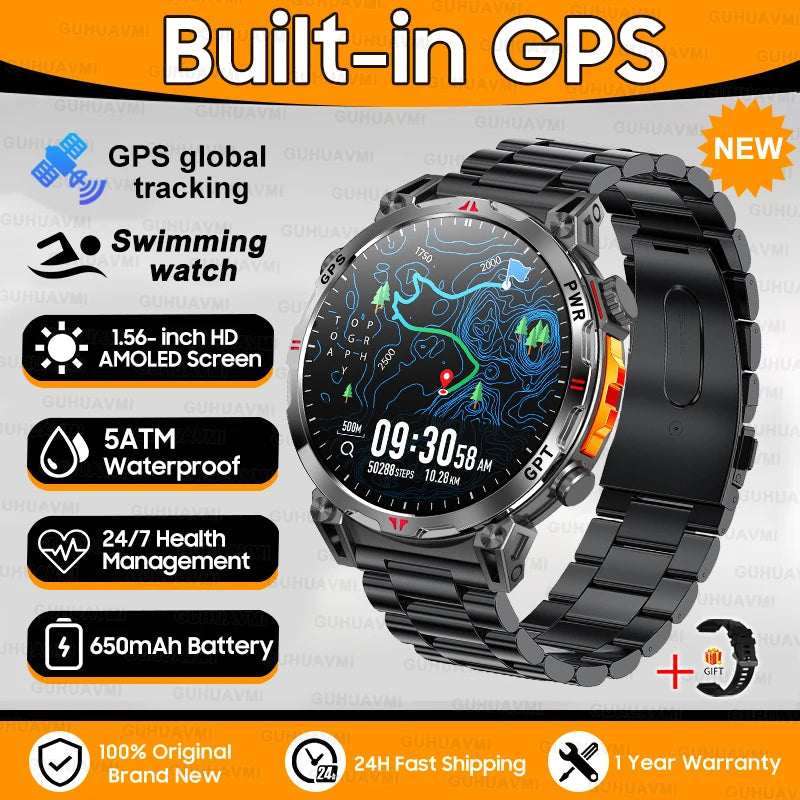 Robuste GPS Militär-Smartwatch 5ATM Dualband Kompass