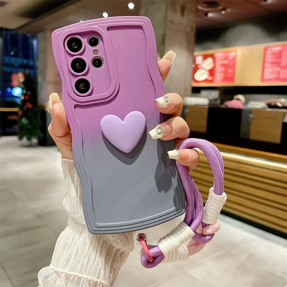 Gradient Wave Lanyard Case with Heart Handle