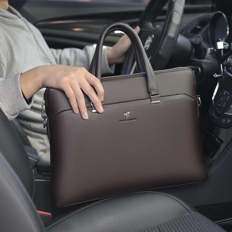 Branded leather briefcase for men, 15.6 inches