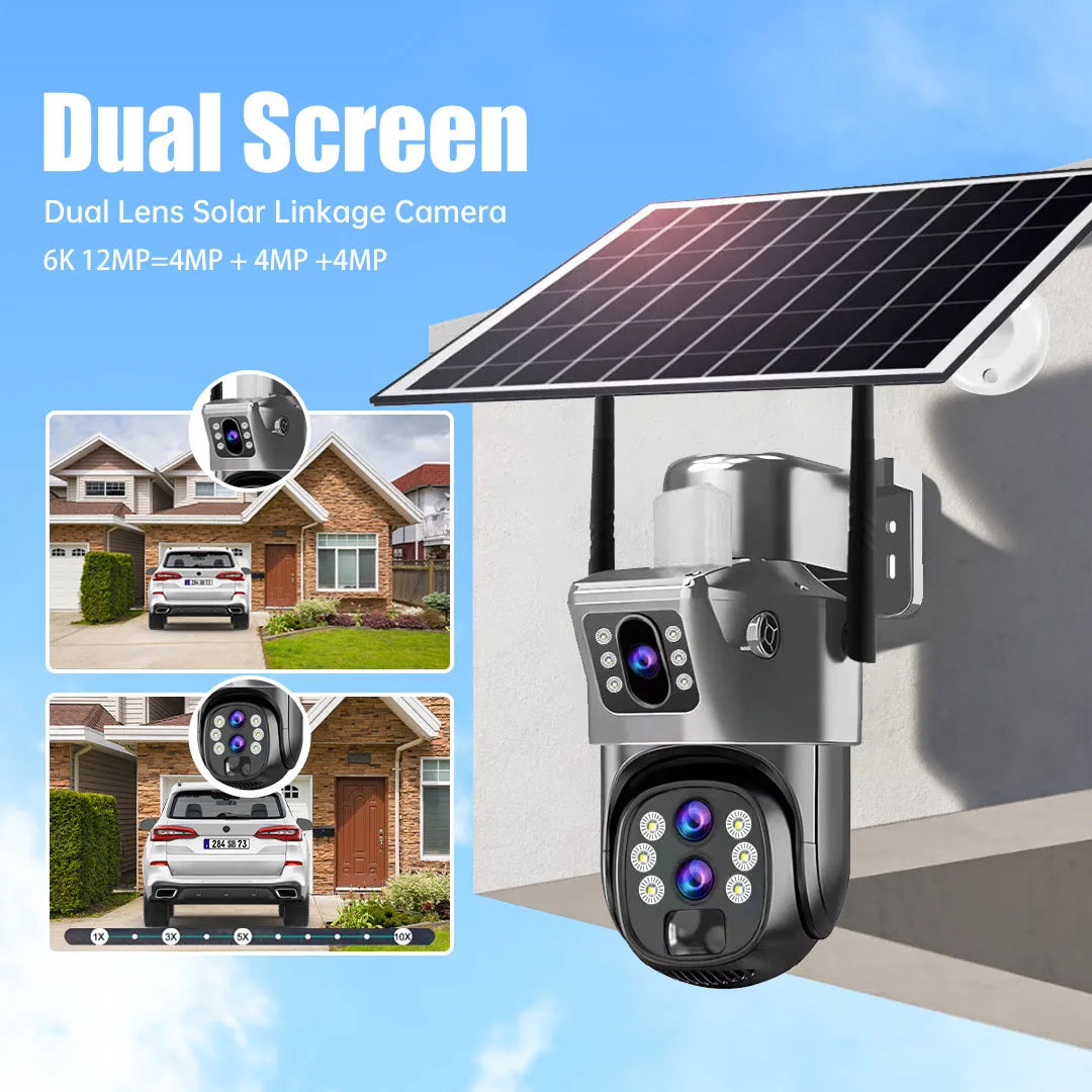 Solar Outdoor Kamera 12MP 6K 4G SIM 10X Zoom PTZ