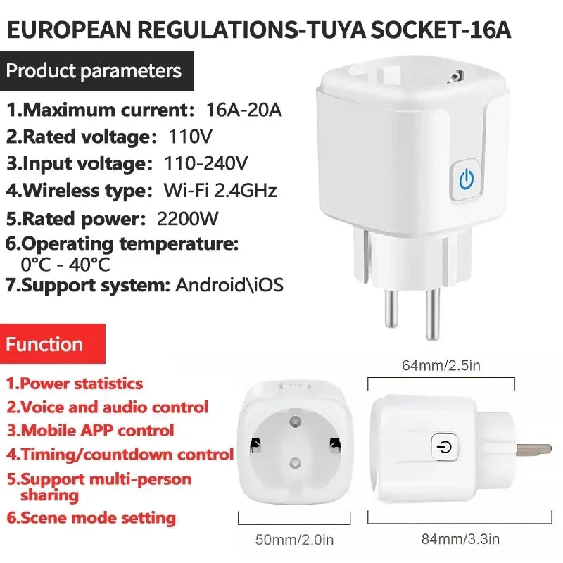 16A/20A Smart Plug EU mit Strommessung & App Steuerung