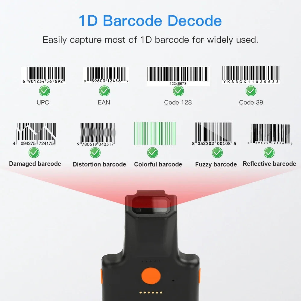 Tragbarer 1D Barcode Leser mit Rückenclip und Scan