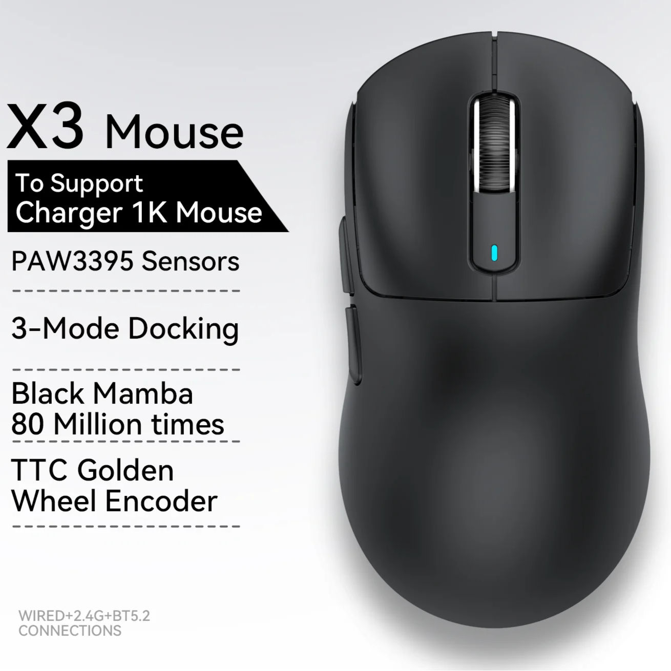 Tri-Mode Gaming-Maus 26K DPI mit PAW3395 Sensor