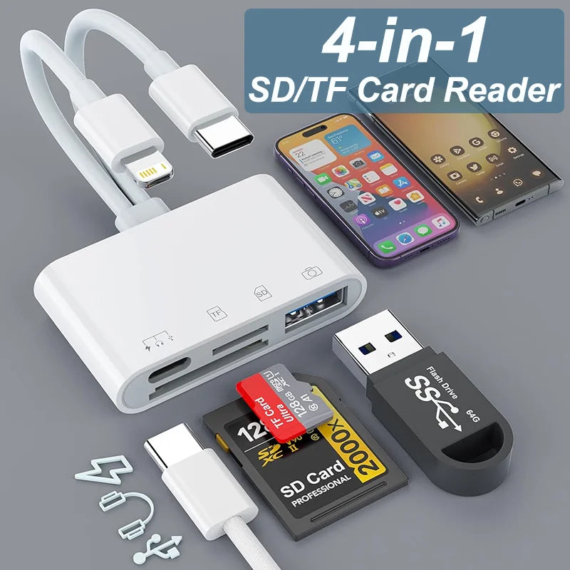 4-in-1 OTG Kartenleser Typ C für iPhone & PC