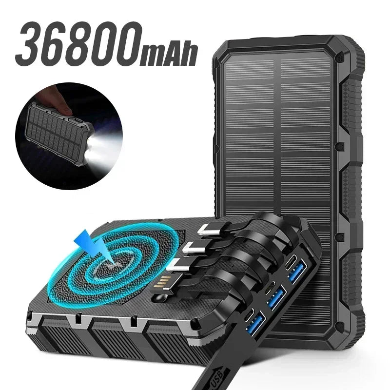 36800mAh Solar Power Bank with Cable & Wireless