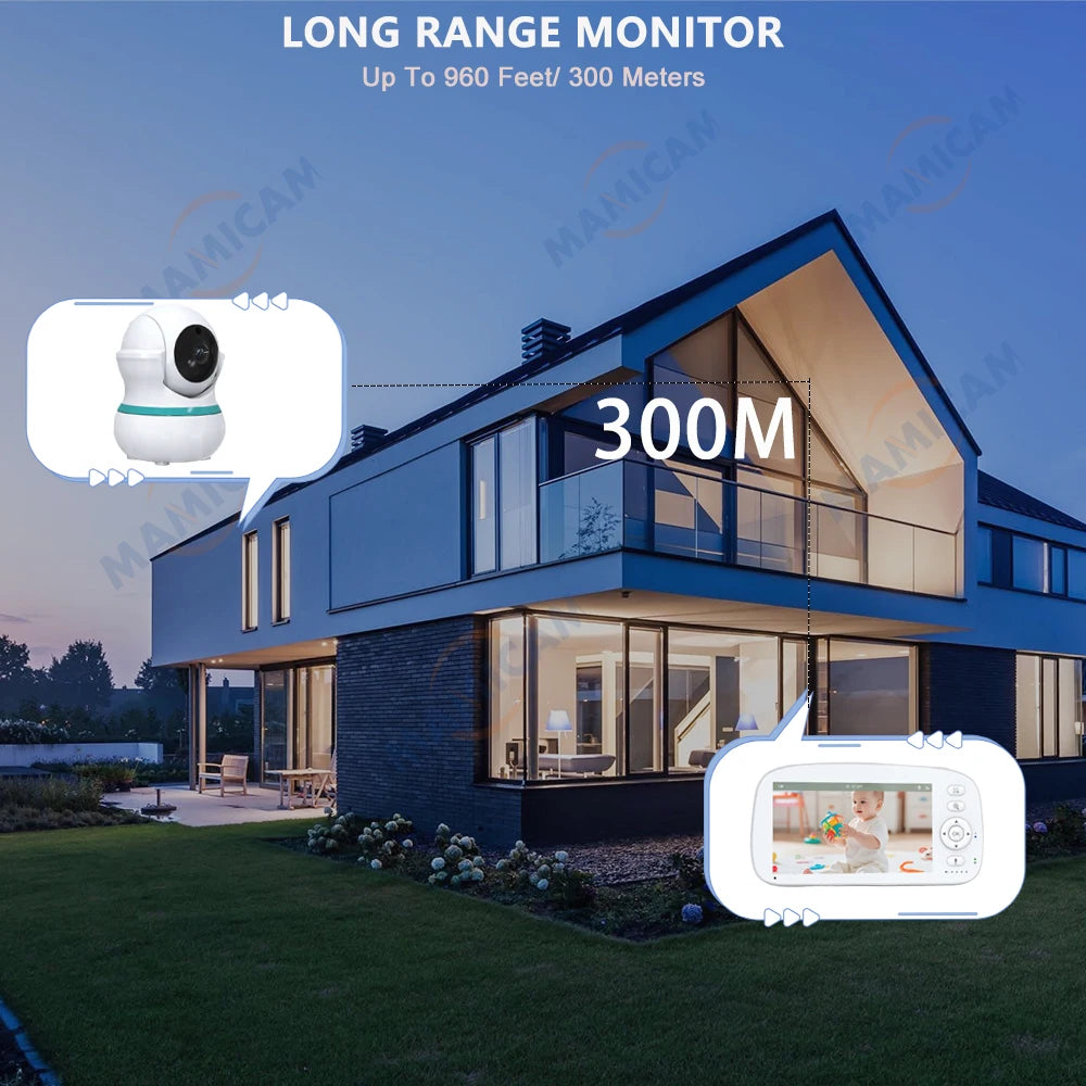 5-inch baby monitor with PTZ camera and temperature