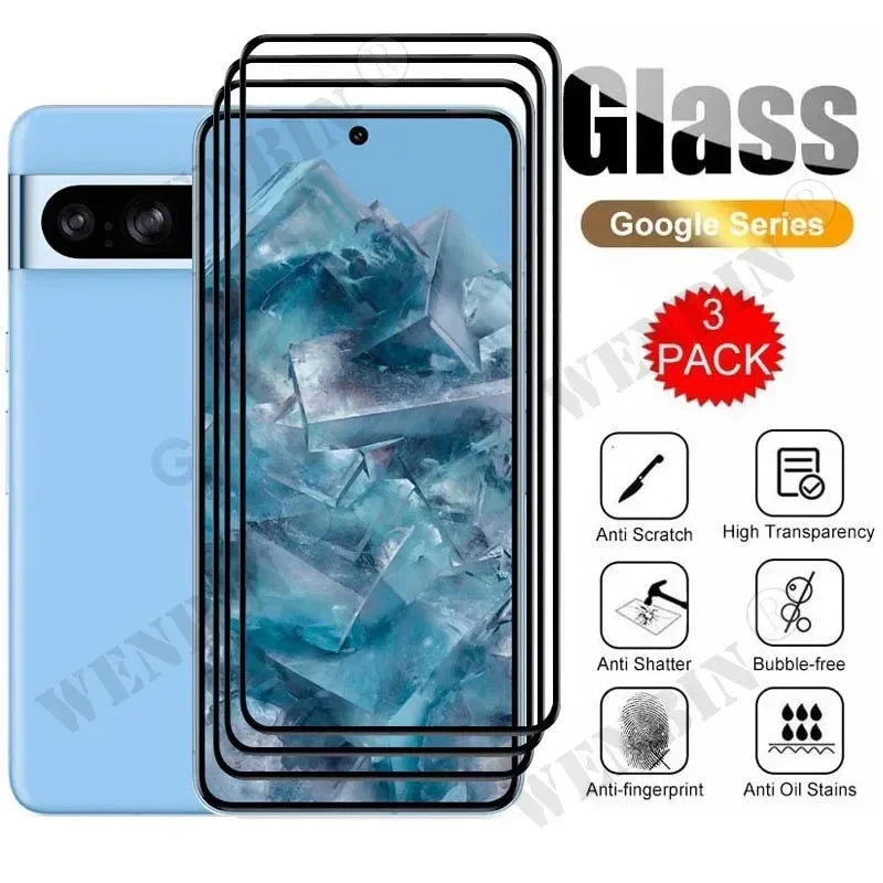 3X Tempered Glass Screen Protectors for Google Pixel 10 9 8 7 6 Pro