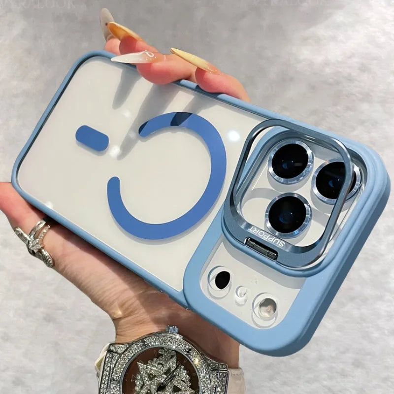 Transparent MagSafe case for iPhone 17 with holder