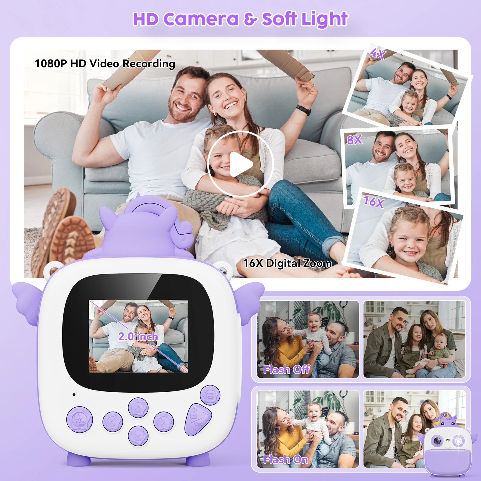 Kinderkamera Sofortdruck Selfie 1080P HD Mini Kamera