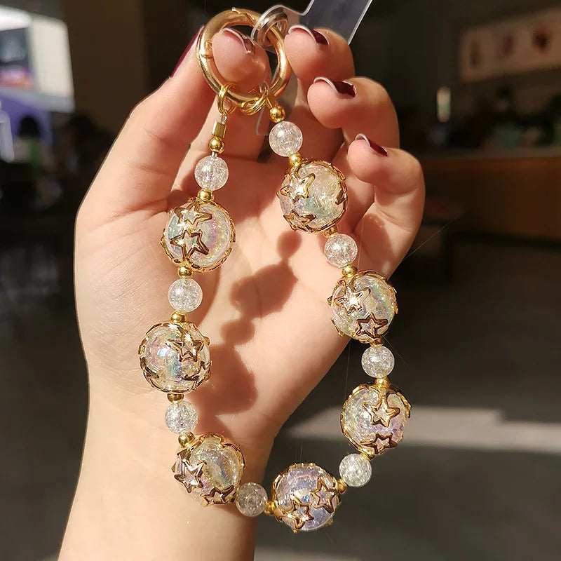 Kurzes Handgelenk Lanyard Sternen Himmel Perle Damen