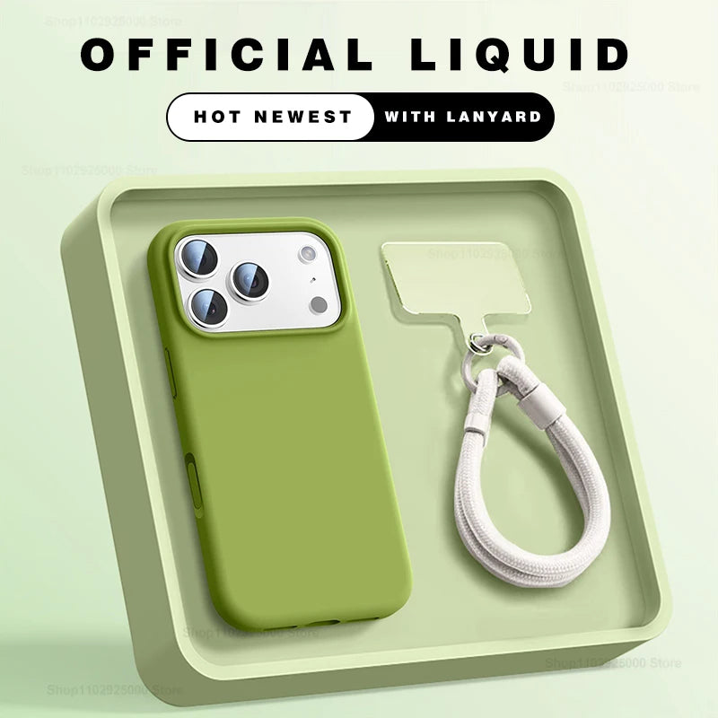 Liquid silicone case with strap for iPhone 17-15 Pro
