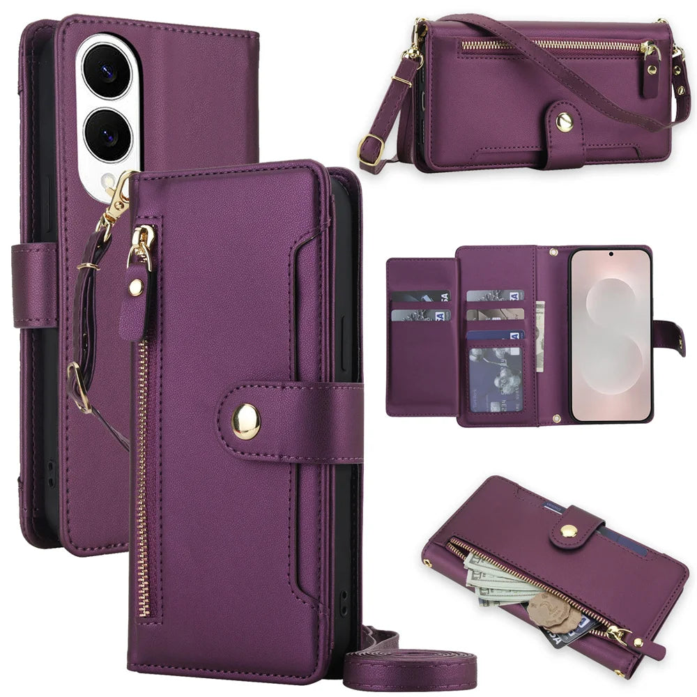 Crossbody Leder Brieftasche Hülle für Samsung