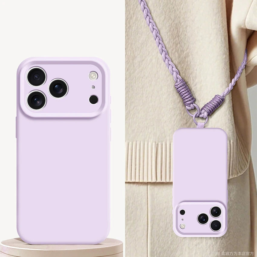 Flüssigsilikonhülle mit Band für iPhone 17–14 Plus