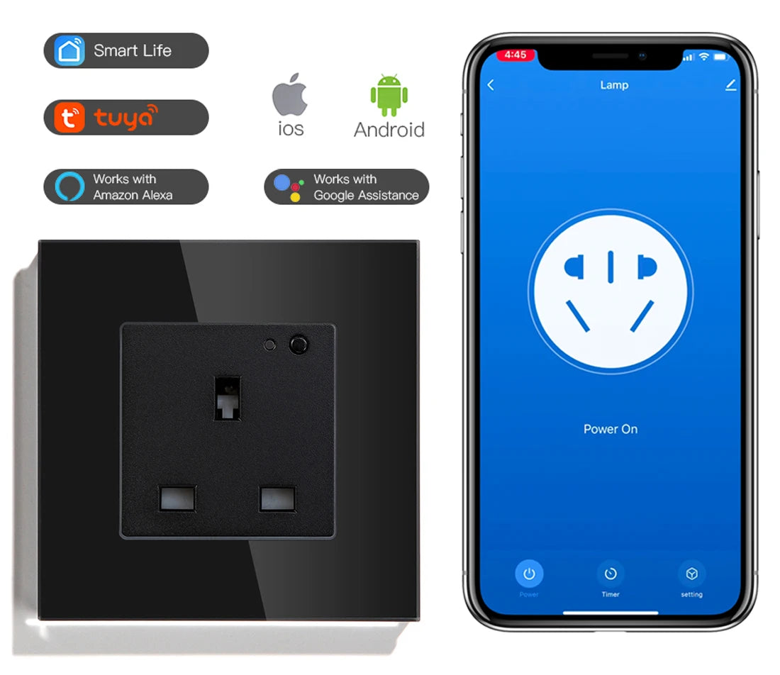 UK Wandsteckdose Glas Panel Smart 13A