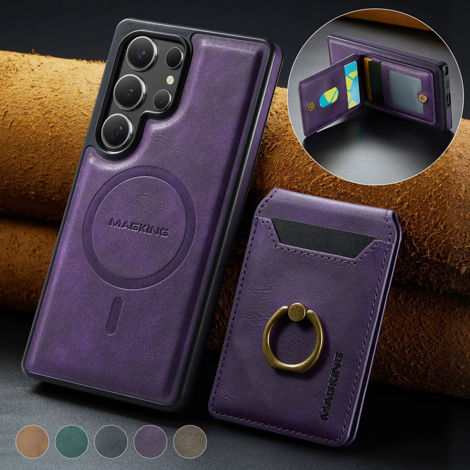 2in1 Leder Wallet Hülle für Galaxy S25 Ultra