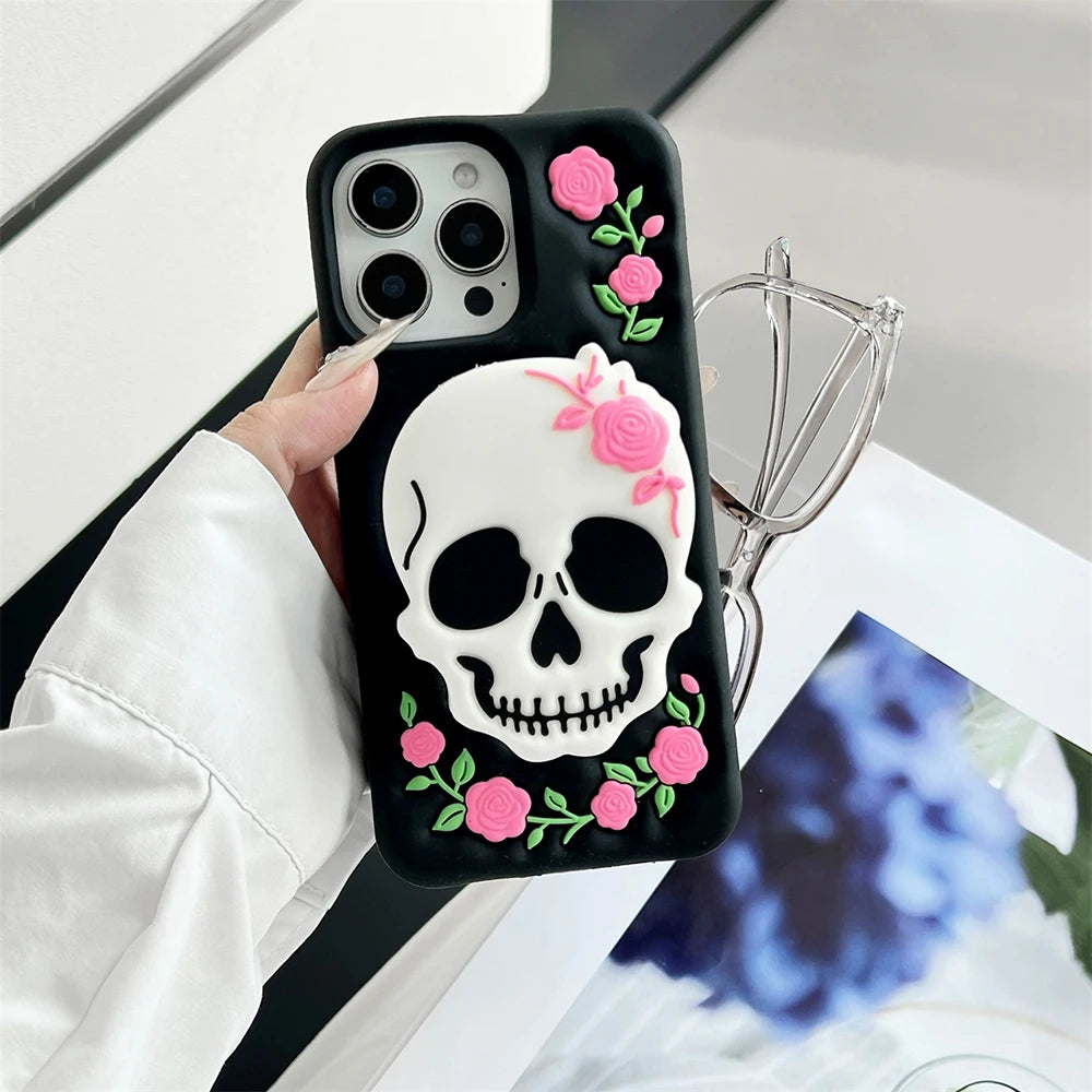 Horror Rose Schädel Hülle mit Ständer für iPhone