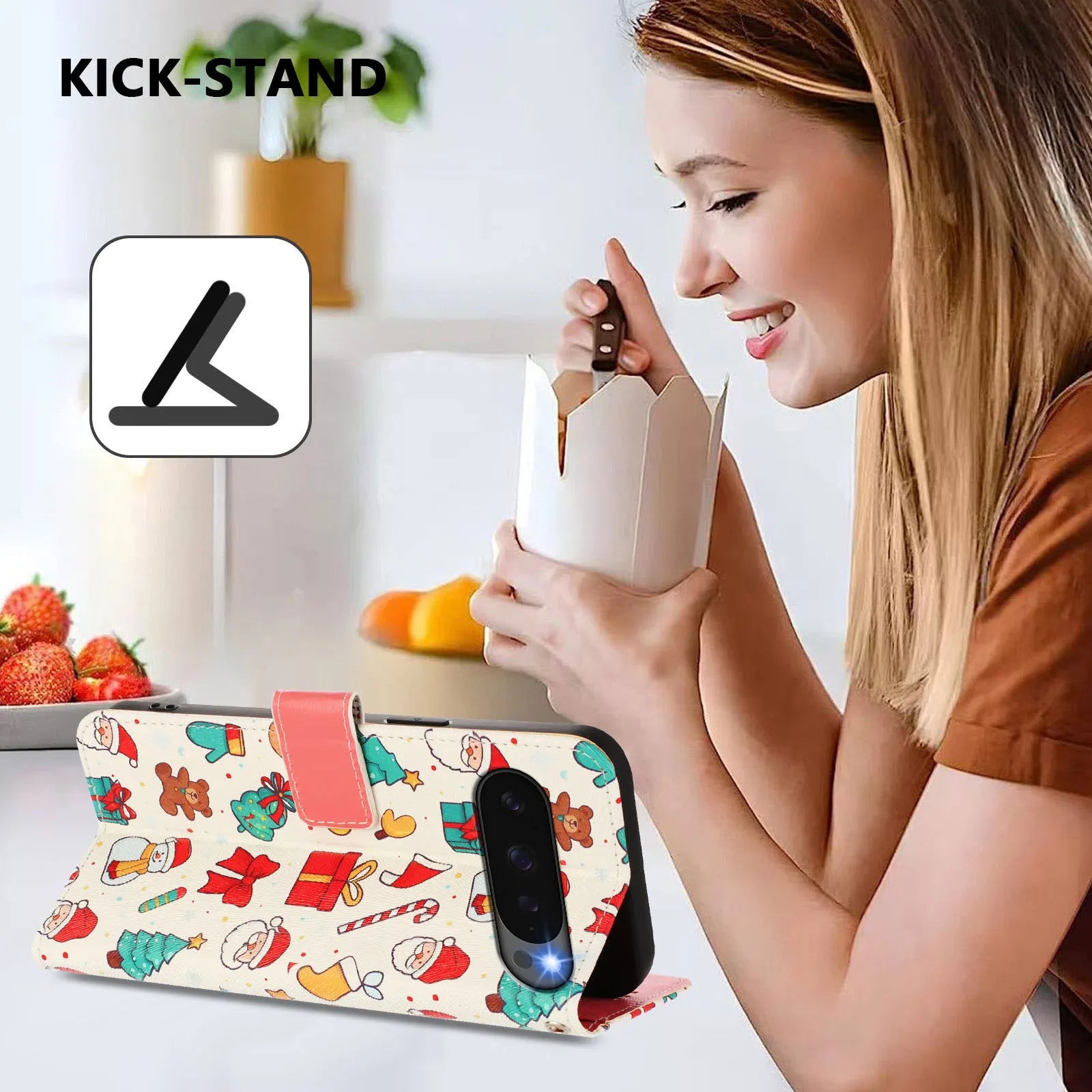 Weihnachtliche Santa Handyhülle mit Kartenfach für Google Pixel