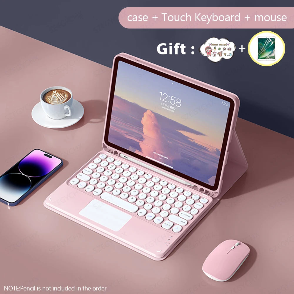 Kabellose Tastatur & Maus Hülle für iPad A16, Pro 13/11/12.9, Air 13/11/5/4, 10.2 (7/8/9/10. Gen) – Bluetooth Keyboard, Wireless Maus, wasserdicht & stoßfest