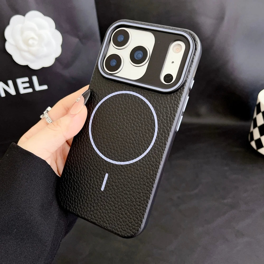 Luxus Leder Magnetische Magsafe Hülle Business TPU