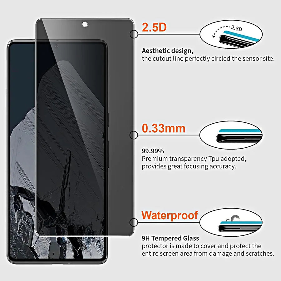 3D privacy screen tempered glass for Google Pixel models