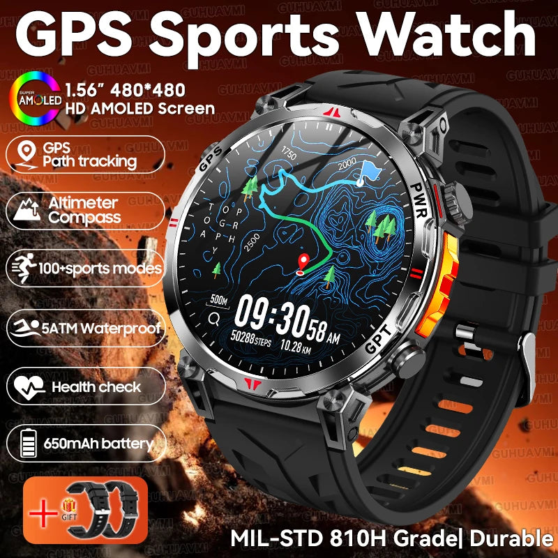 Robuste GPS Militär-Smartwatch 5ATM Dualband Kompass