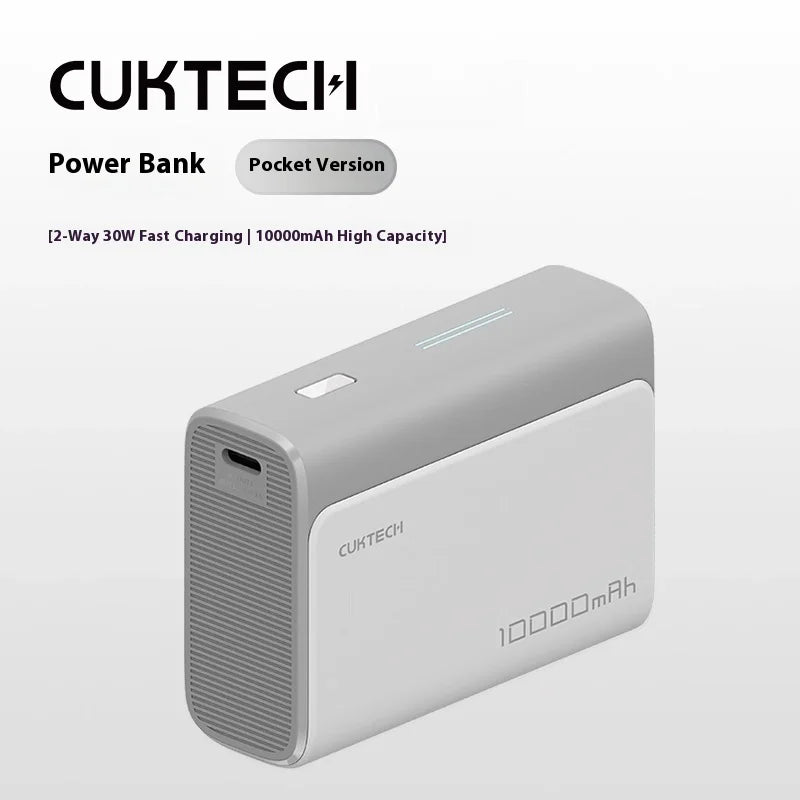 Compact 10000mAh power bank with integrated cable
