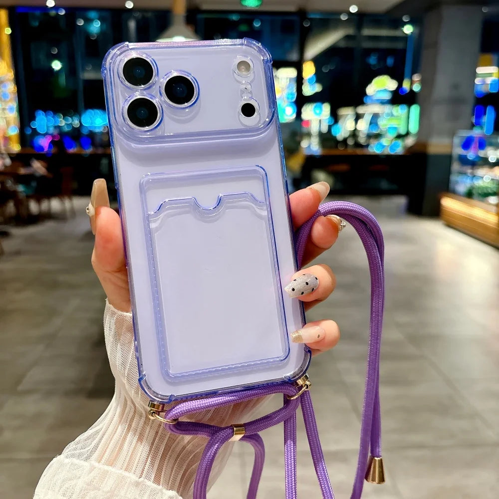 iPhone Kartenhülle mit Band – Klar & Praktisch