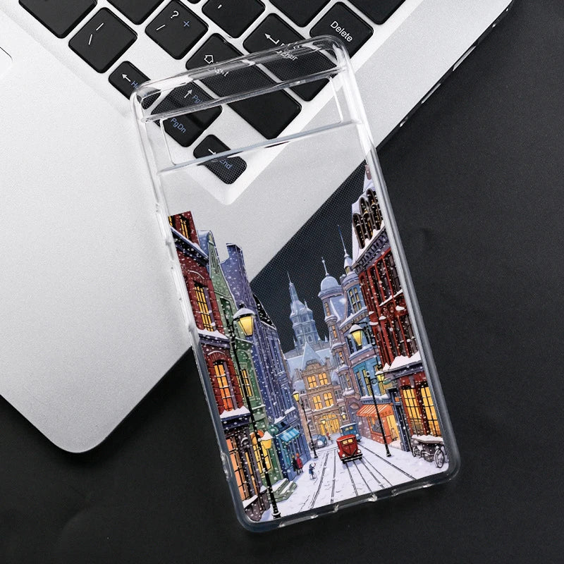 Weihnachts Szene TPU Hülle für Google Pixel 8 8 Pro 9 9 Pro und 9 Pro XL schlank leicht kratzfest staubdicht flexibles Silikon und Kunststoff