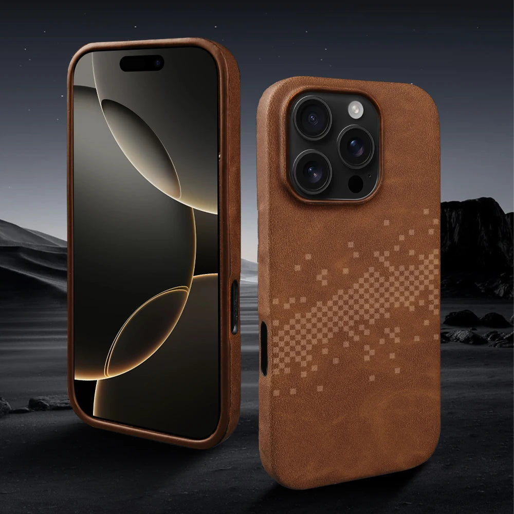 Luxury Leather Case for iPhone 17-15 Pro Max, Shockproof