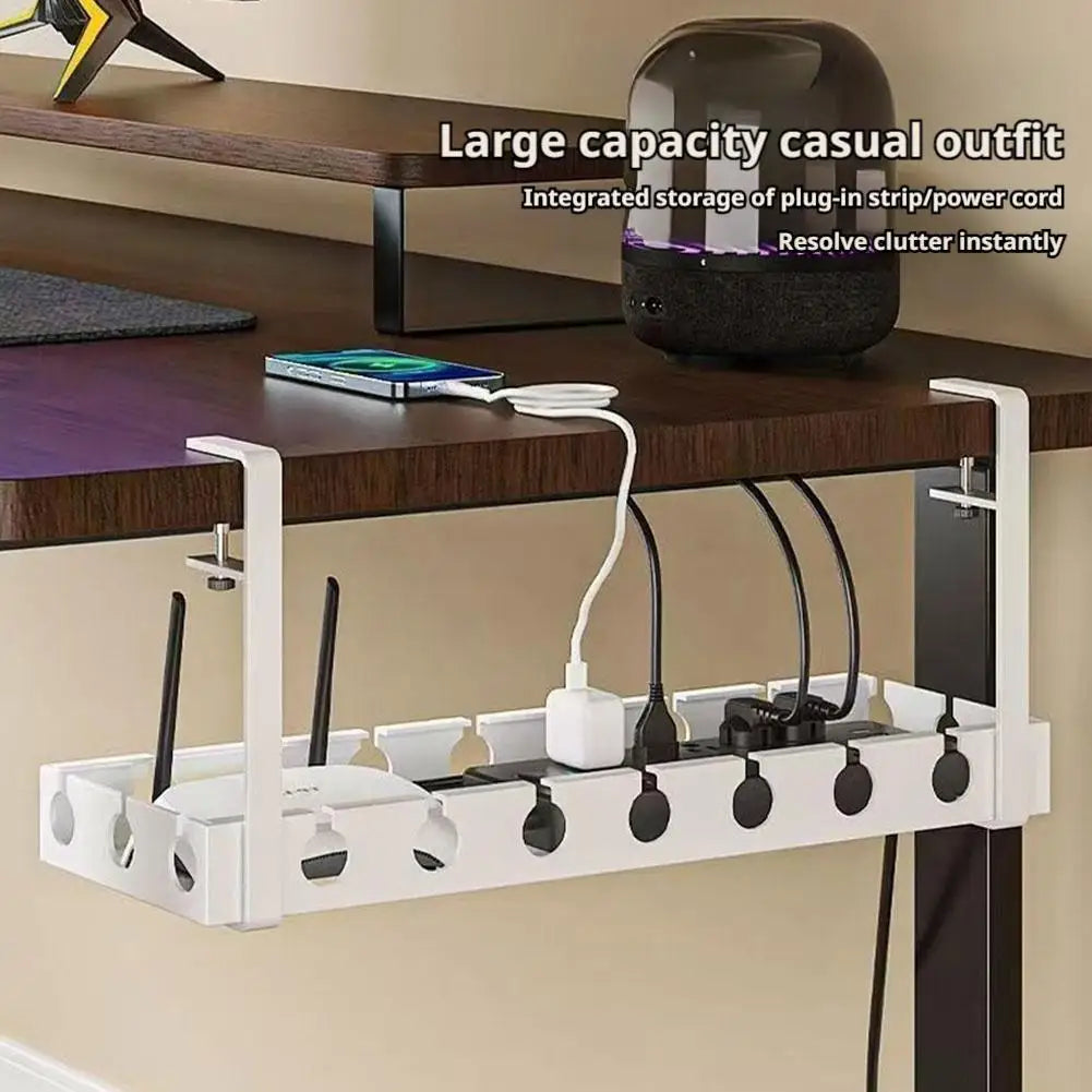 Extendable cable management tray under desk