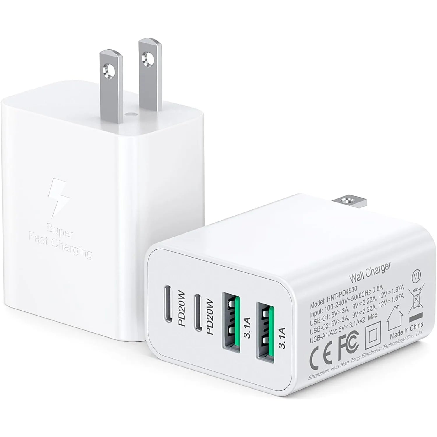 2er-Pack 40W Wandladegerät mit 4 Ports
