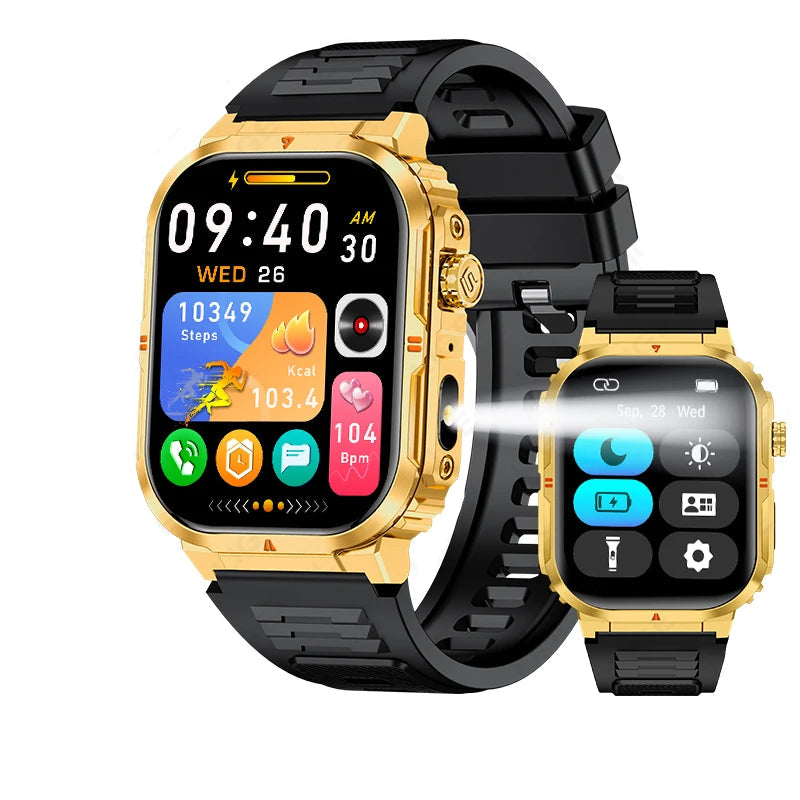 Outdoor Smartwatch 2024 mit LED-Taschenlampe & Bluetooth-Anruf – Wasserdicht, Sport & Fitness