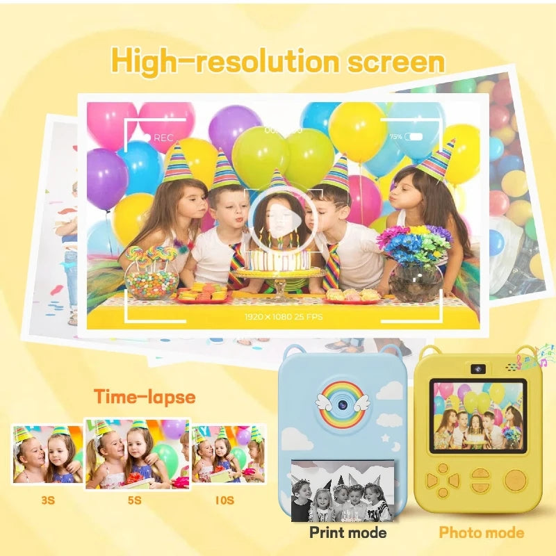 Kinder‑Sofortdruckkamera 1080P HD Einhorn Rosa