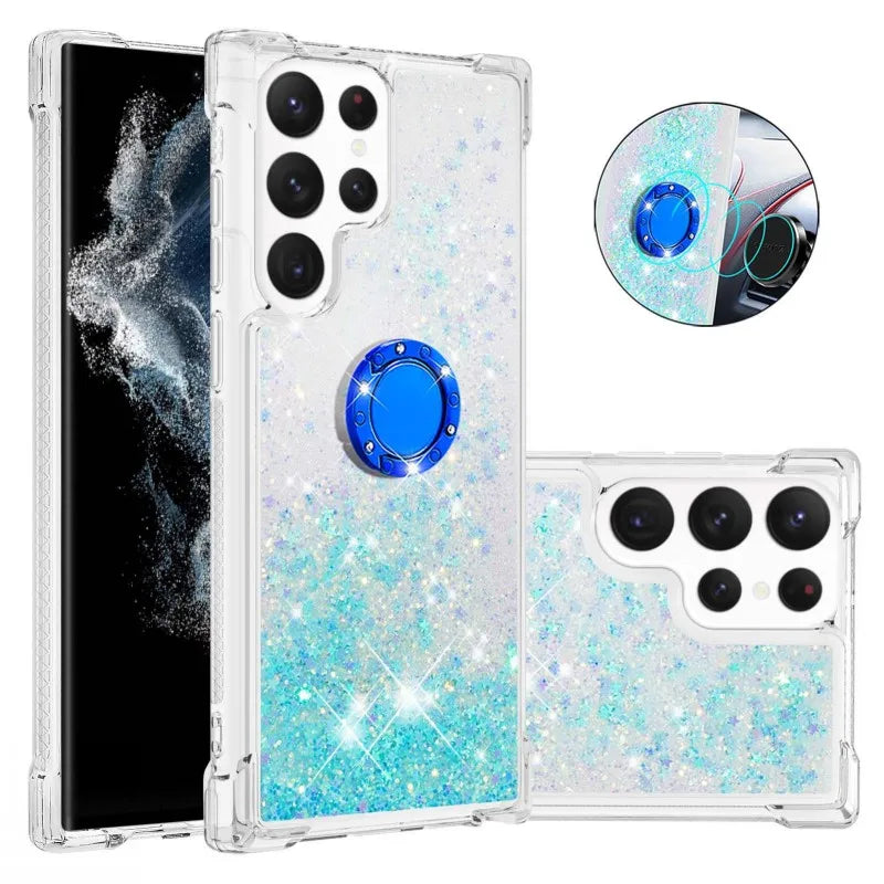 Treibsand Glitzer Hülle mit Ring für Galaxy S25 Ultra