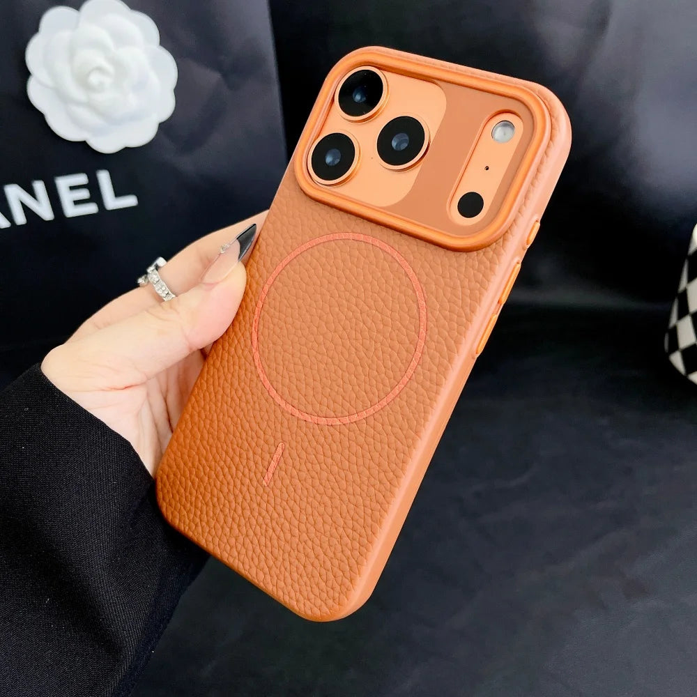 Luxus Leder Magnetische Magsafe Hülle Business TPU