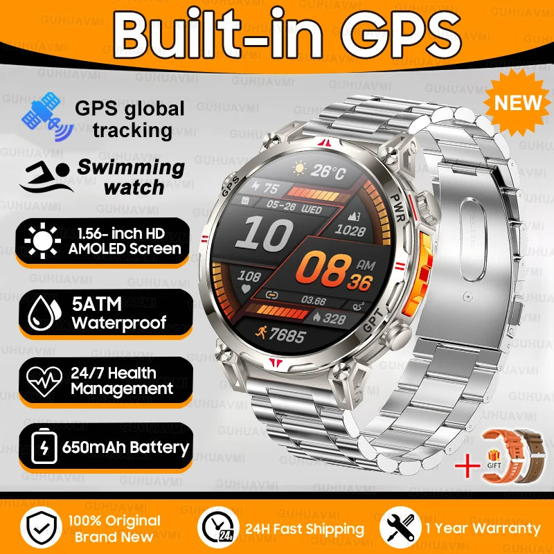 Robuste GPS Militär-Smartwatch 5ATM Dualband Kompass