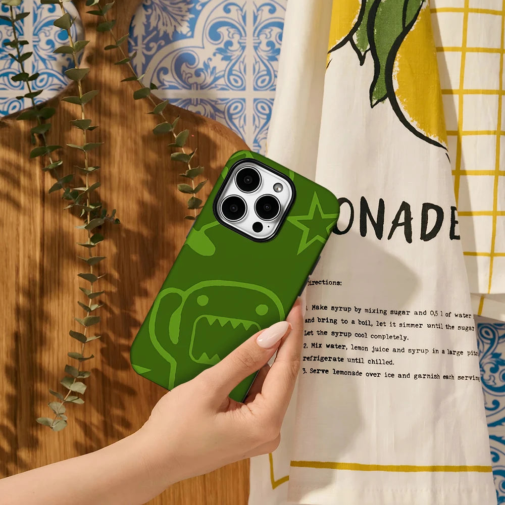 Domo iPhone case, green, with double back