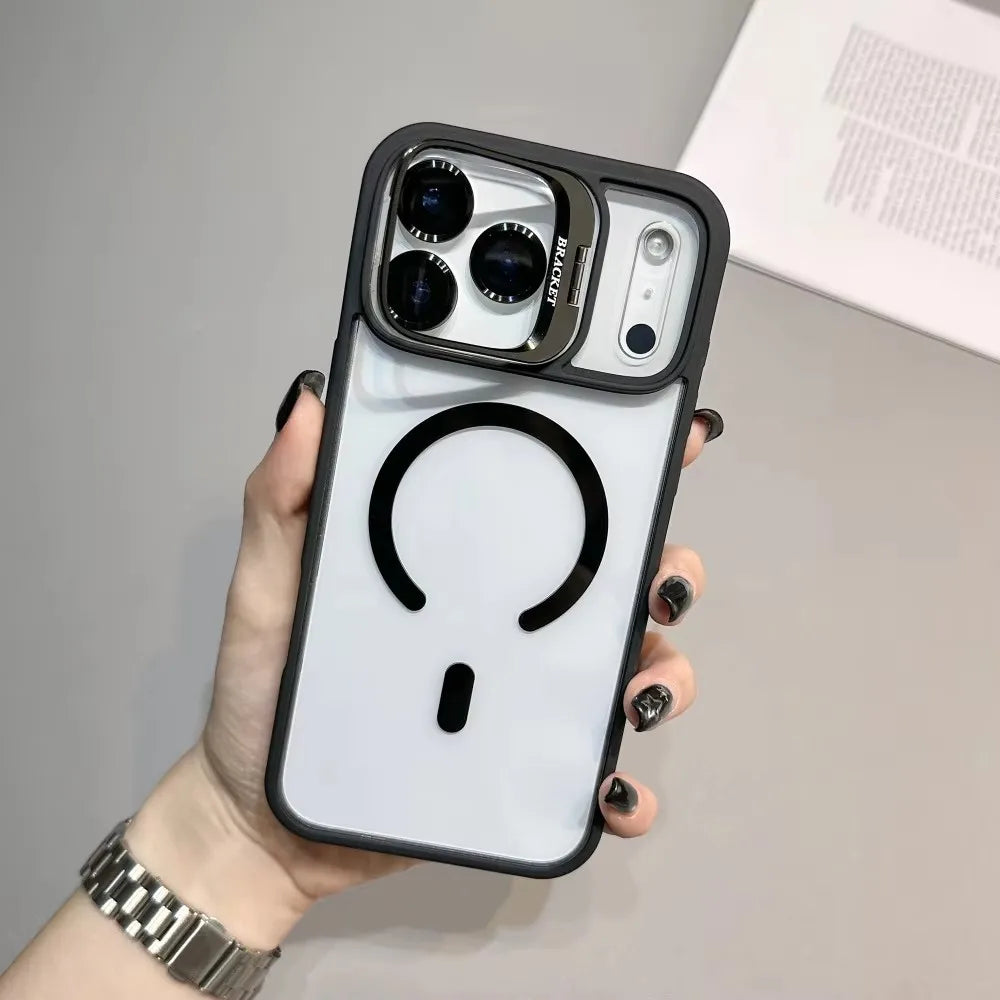 Transparent MagSafe case for iPhone 17 with holder
