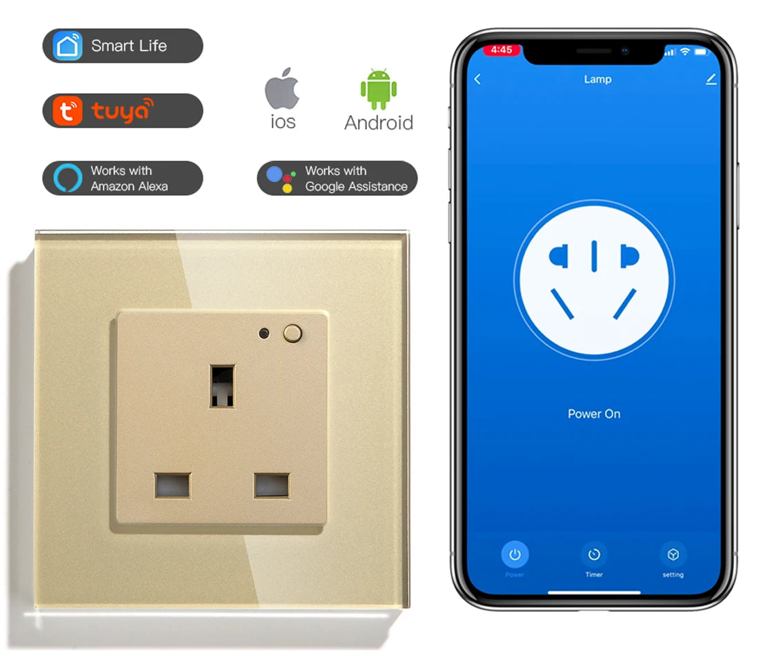 UK Wandsteckdose Glas Panel Smart 13A